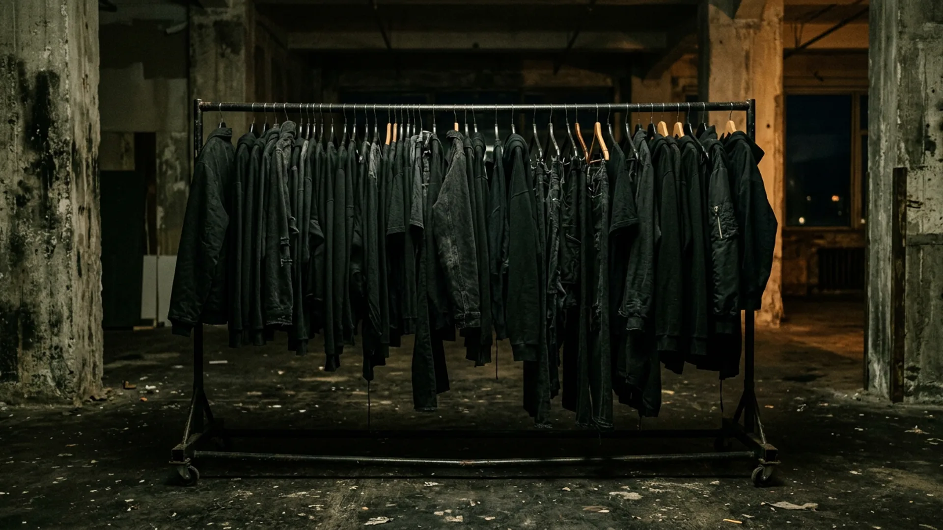 Dark editorial studio rack shot